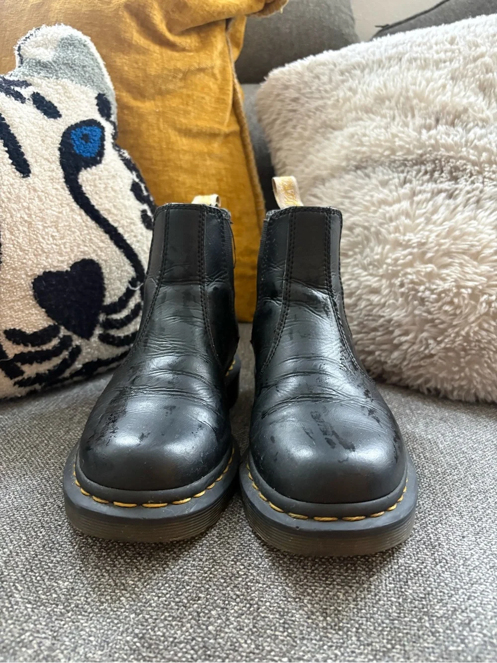 Dr. Martens Black Chelsea Boots with Yellow Stitching